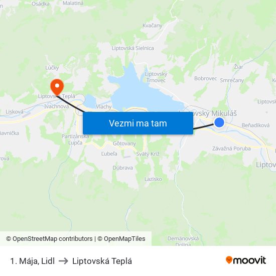 1. Mája, Lidl to Liptovská Teplá map