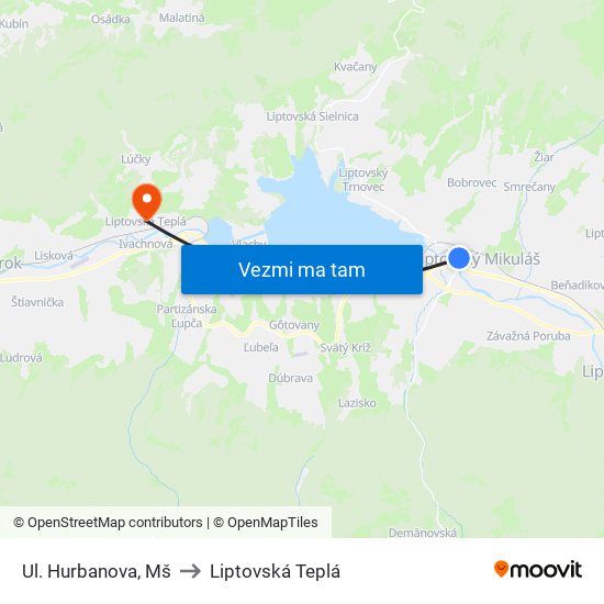 Ul. Hurbanova, Mš to Liptovská Teplá map