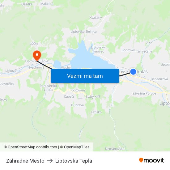 Záhradné Mesto to Liptovská Teplá map