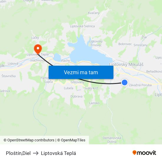 Ploštín,Diel to Liptovská Teplá map