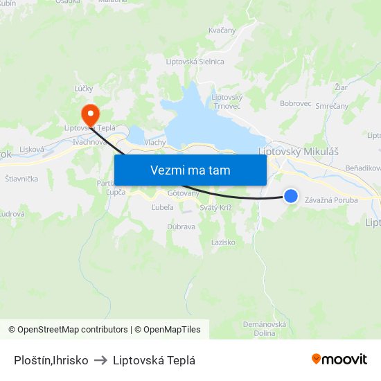 Ploštín,Ihrisko to Liptovská Teplá map