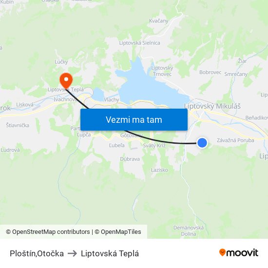 Ploštín,Otočka to Liptovská Teplá map