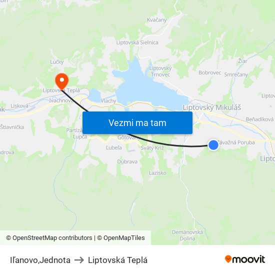 Iľanovo,Jednota to Liptovská Teplá map