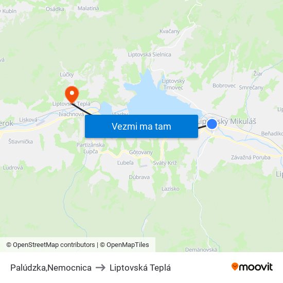 Palúdzka,Nemocnica to Liptovská Teplá map