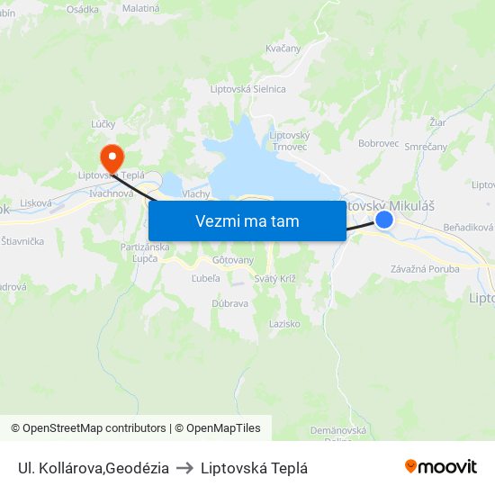 Ul. Kollárova,Geodézia to Liptovská Teplá map