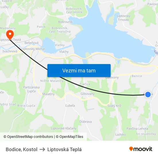 Bodice, Kostol to Liptovská Teplá map