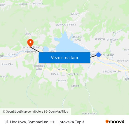 Ul. Hodžova, Gymnázium to Liptovská Teplá map