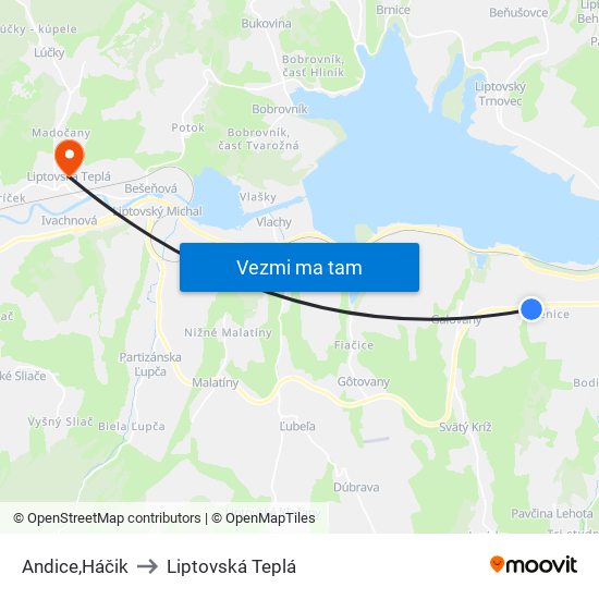 Andice,Háčik to Liptovská Teplá map