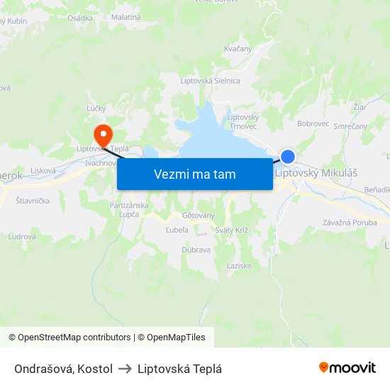 Ondrašová, Kostol to Liptovská Teplá map