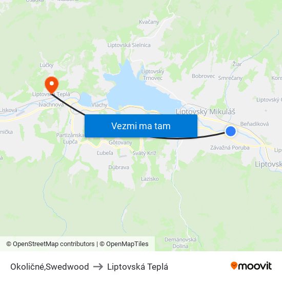 Okoličné,Swedwood to Liptovská Teplá map