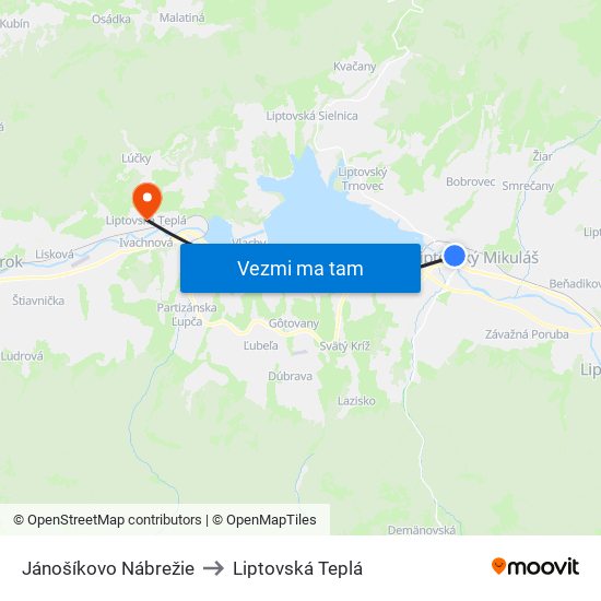 Jánošíkovo Nábrežie to Liptovská Teplá map