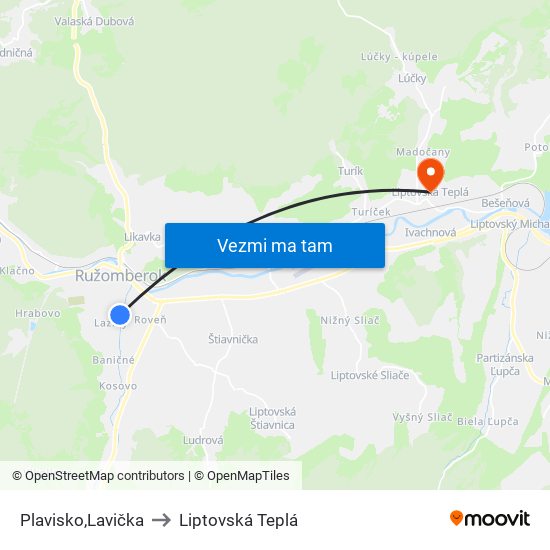 Plavisko,Lavička to Liptovská Teplá map