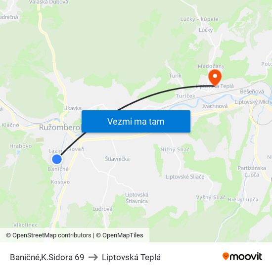 Baničné,K.Sidora 69 to Liptovská Teplá map