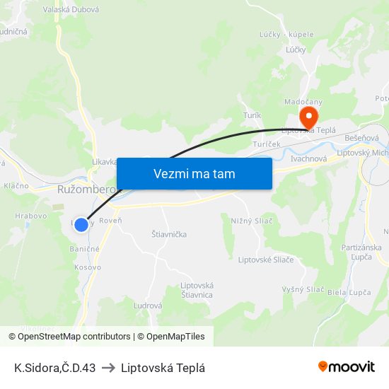 K.Sidora,Č.D.43 to Liptovská Teplá map