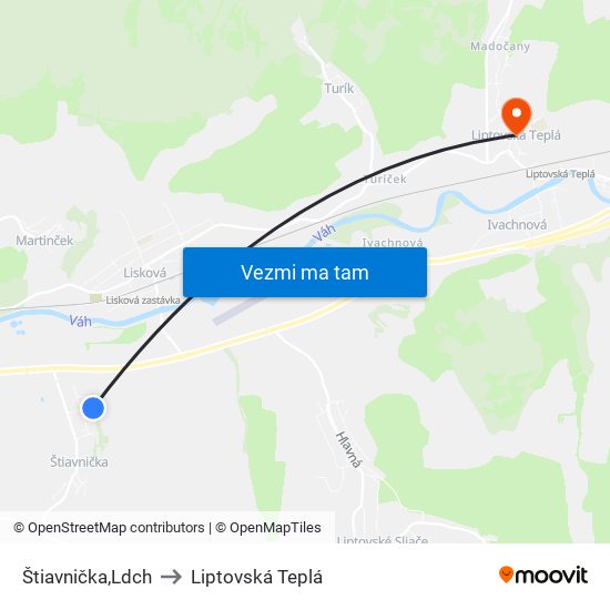 Štiavnička,Ldch to Liptovská Teplá map