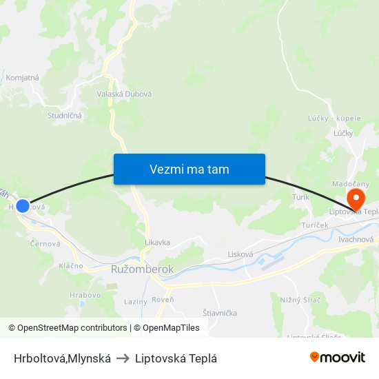 Hrboltová,Mlynská to Liptovská Teplá map