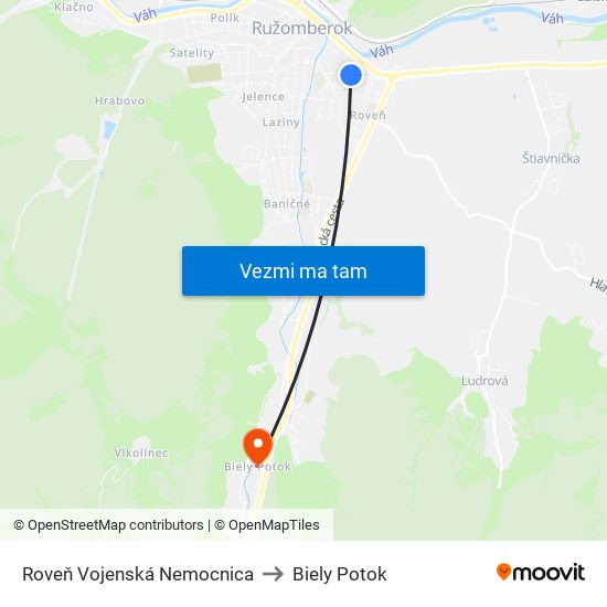 Roveň Vojenská Nemocnica to Biely Potok map