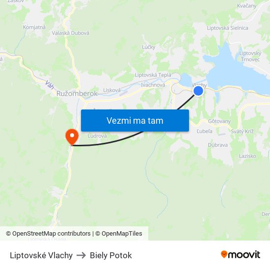 Liptovské Vlachy to Biely Potok map