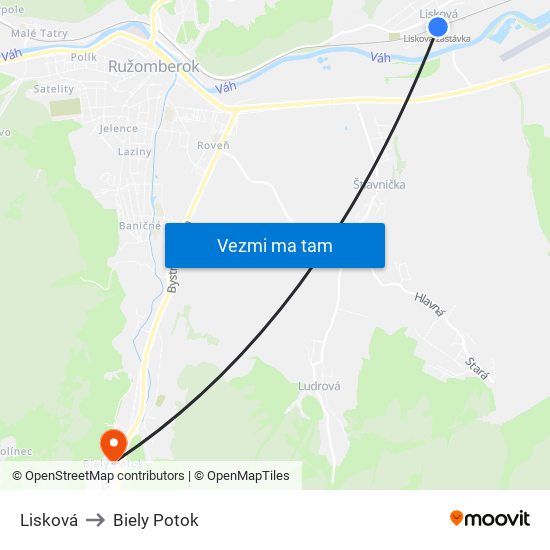 Lisková to Biely Potok map