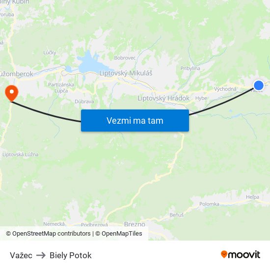 Važec to Biely Potok map