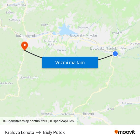 Kráľova Lehota to Biely Potok map