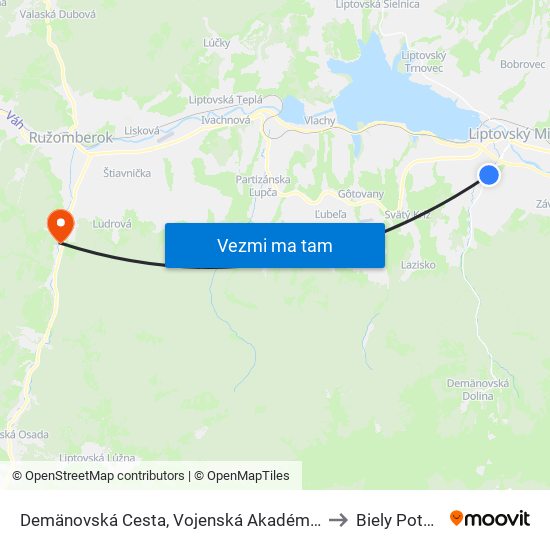 Demänovská Cesta, Vojenská Akadémia to Biely Potok map