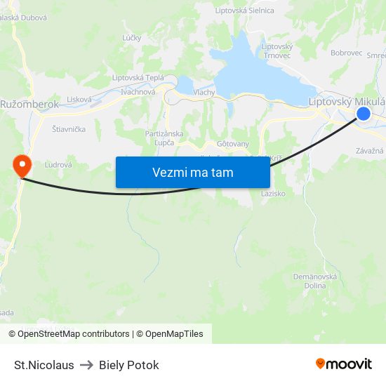 St.Nicolaus to Biely Potok map