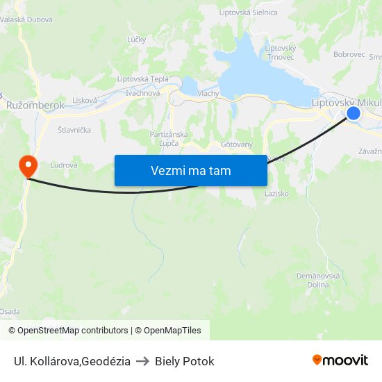 Ul. Kollárova,Geodézia to Biely Potok map