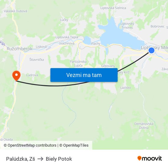 Palúdzka, Zš to Biely Potok map