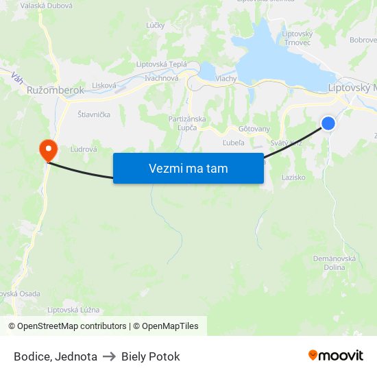 Bodice, Jednota to Biely Potok map