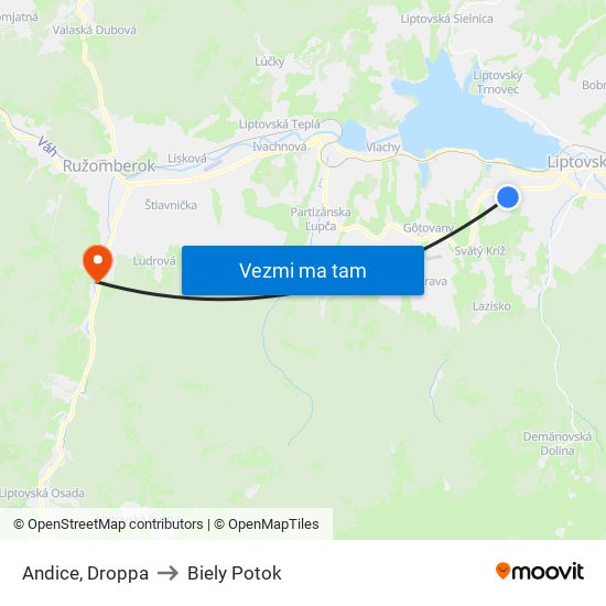 Andice, Droppa to Biely Potok map