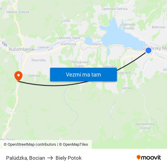 Palúdzka, Bocian to Biely Potok map