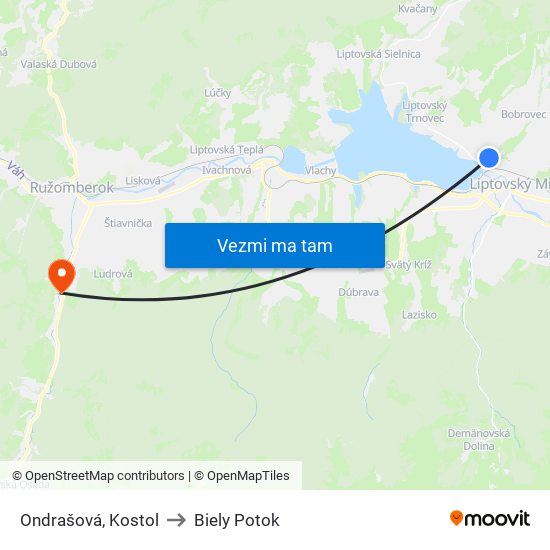 Ondrašová, Kostol to Biely Potok map