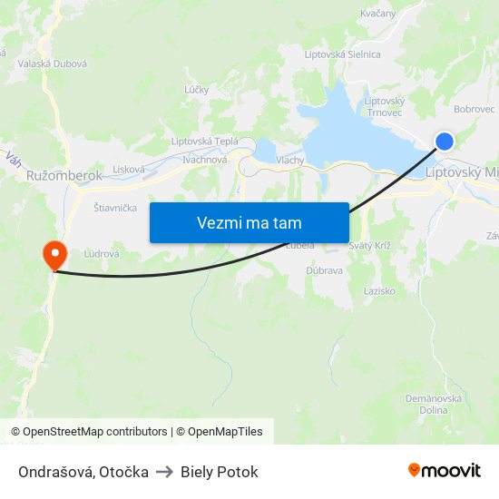 Ondrašová, Otočka to Biely Potok map