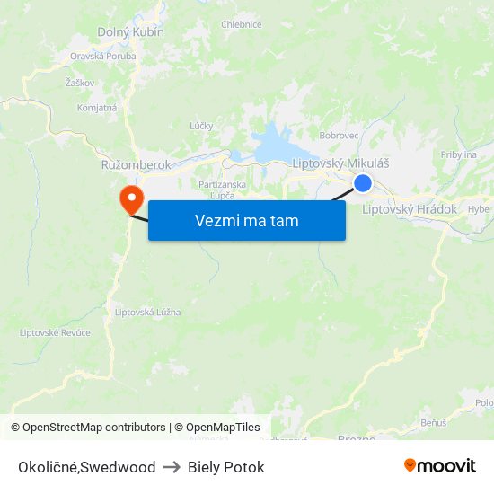 Okoličné,Swedwood to Biely Potok map