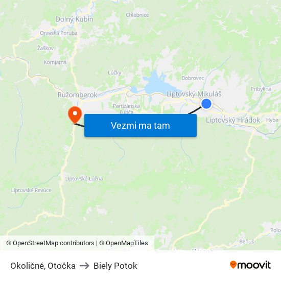 Okoličné, Otočka to Biely Potok map