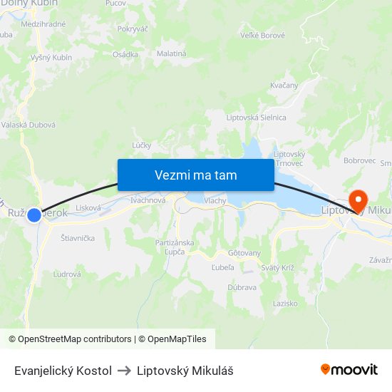 Evanjelický Kostol to Liptovský Mikuláš map