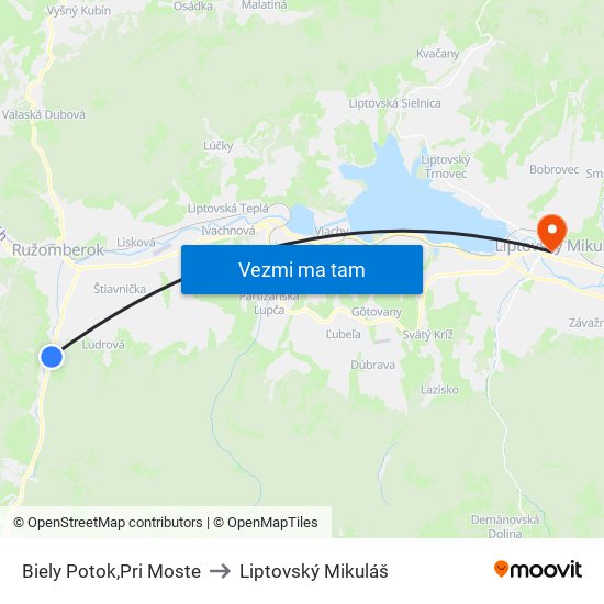 Biely Potok,Pri Moste to Liptovský Mikuláš map