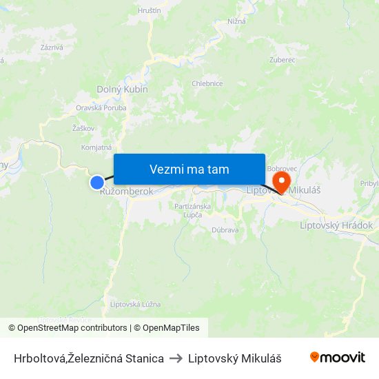 Hrboltová,Železničná Stanica to Liptovský Mikuláš map