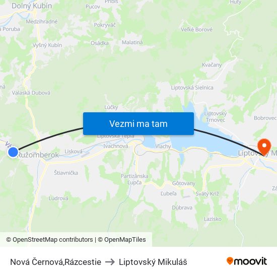 Nová Černová,Rázcestie to Liptovský Mikuláš map