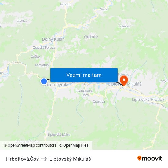 Hrboltová,Čov to Liptovský Mikuláš map