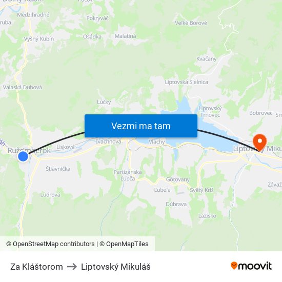 Za Kláštorom to Liptovský Mikuláš map