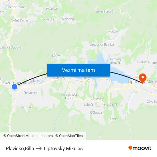 Plavisko,Billa to Liptovský Mikuláš map