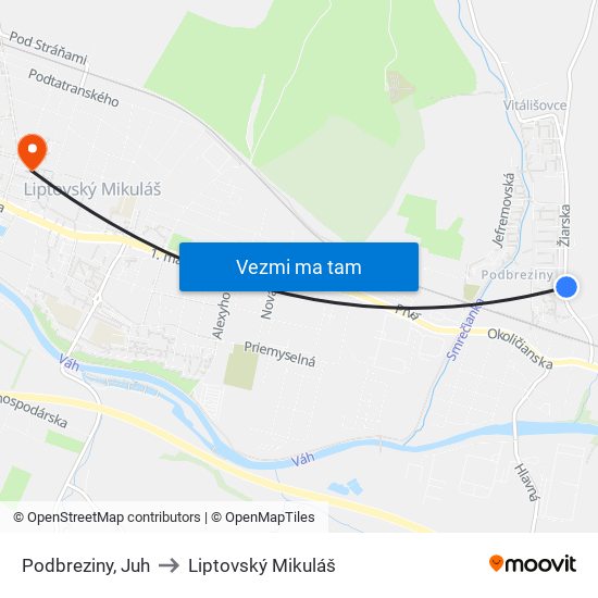 Podbreziny, Juh to Liptovský Mikuláš map