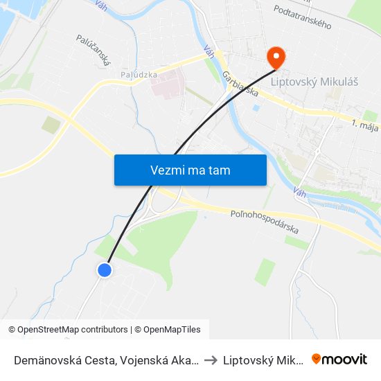 Demänovská Cesta, Vojenská Akadémia to Liptovský Mikuláš map