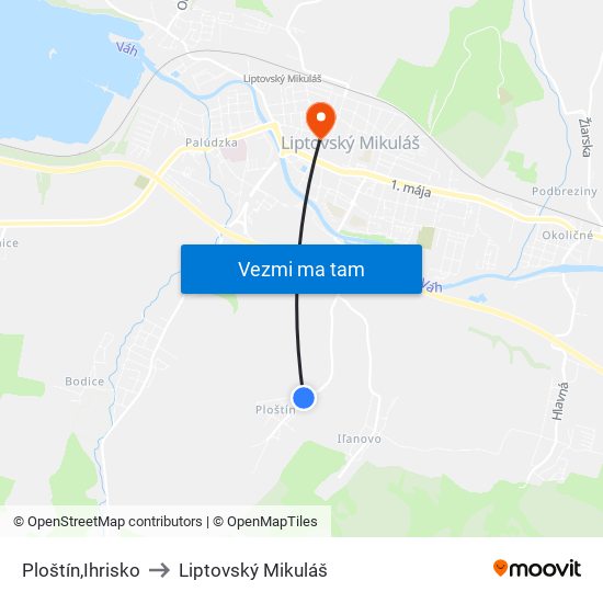 Ploštín,Ihrisko to Liptovský Mikuláš map