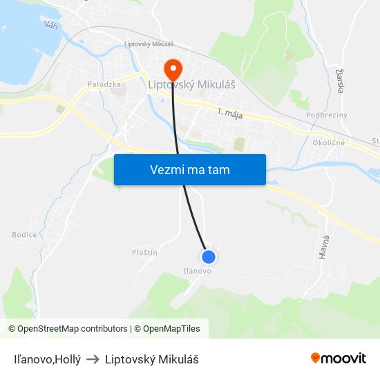 Iľanovo,Hollý to Liptovský Mikuláš map