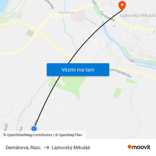 Demänová, Rázc. to Liptovský Mikuláš map