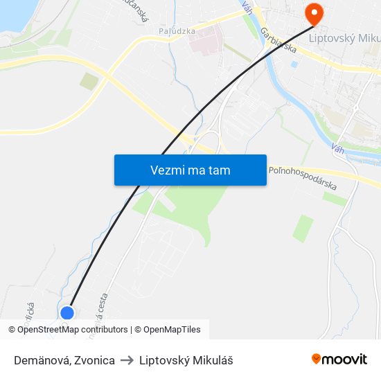 Demänová, Zvonica to Liptovský Mikuláš map