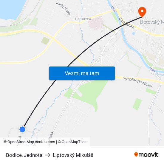 Bodice, Jednota to Liptovský Mikuláš map